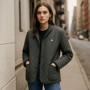 Lacoste Vintage Charcoal Black Quilted Jacket Button Front Women's Size Large 42